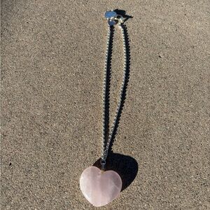 Silver and Pink Heart Pendant Necklace